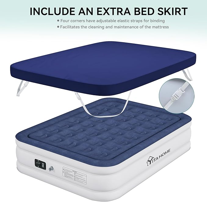 YITAHOME Queen Size Air Mattress with Fitted Sheet, Elevated Inflatable Bed with High-Speed Pump, Carry Bag and Repair Tools for Home, Travel, and Camping - 80''L x 60''W x 18''H