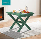 SERWALL Portable Folding Outdoor Side Table - Adirondack Style, HDPE Material, No Assembly Required, Outside End Table for Patio, Porch, Deck, Pool, Green