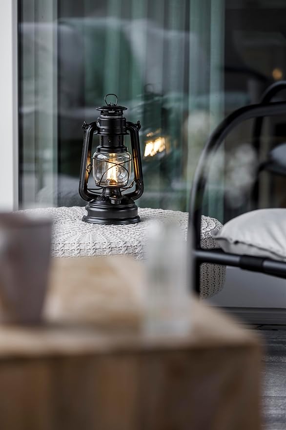 Feuerhand Outdoor Kerosene Fuel Lantern, German Made Weather Resistant Baby Special 276 Galvanized Hurricane Lamp for Camping or Patio, 10 Inches, Matte Black