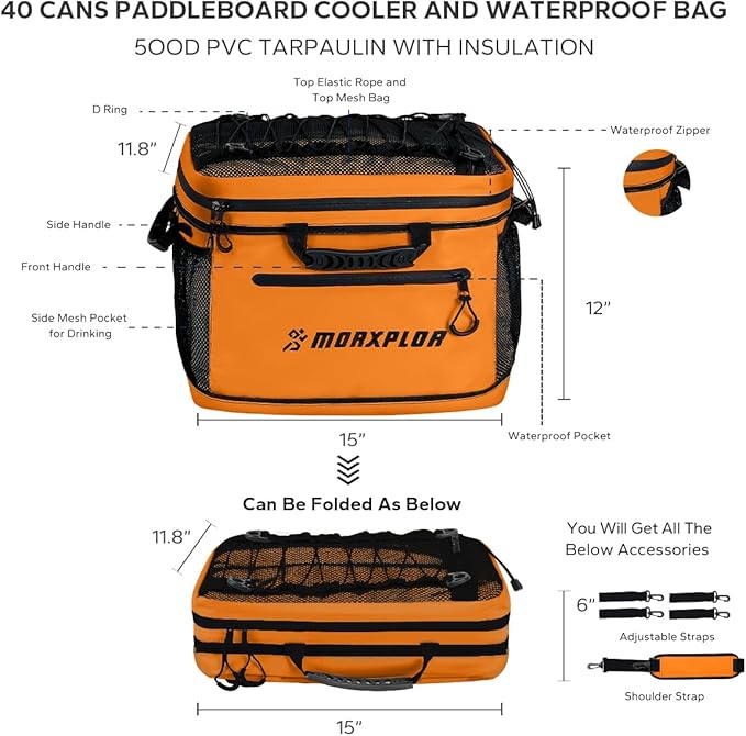 Waterproof PVC Material Paddleboard Cooler Deck Bag,40 cans Sup Deck Cooler Bag,Cooler Bag for Paddleboard,Lunch Box Cooler Insulated Bag,Camping Cooler Bag,Kayak Cooler Bag
