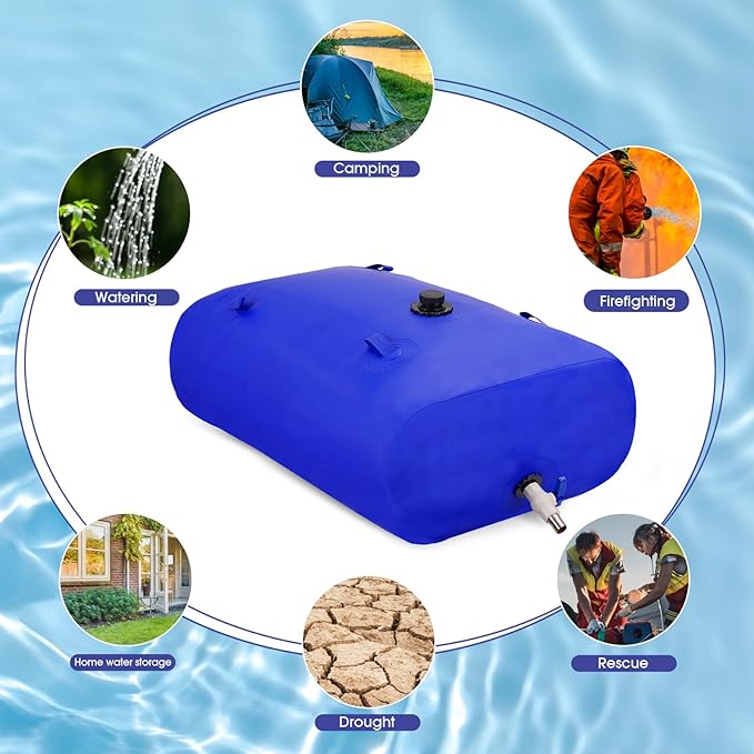 1000L/264gal Foldable Water Bladder Storage Container - Large Capacity Soft Water Bag for Drought Resistance, Fire Prevention, and Emergency Water