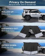 Portable Car Awning for SUV/Truck RV, Shade Waterproof Roof Rack Awning with Side Wall, Heavy Duty Magnets, Suction Cups & Reinforced Poles for Overland, Camping, Beach, Tailgating (Black)