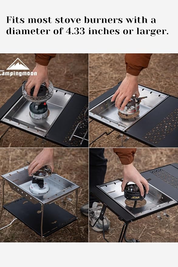 CAMPINGMOON Propane Top Stove Plate Stainless Steel Frame IGT Table Top Gas Burner Windproof Recessed Design for Camping CK-25PG+PG-4 Gas not Included