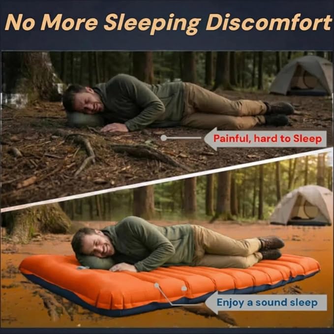 4 Inch Thick Camping Sleeping Pad with Internal Straps - R Value 4.0 for 4 Seasons, Lightweight Sleeping Mat for Hiking, Backpacking, Travel