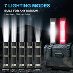 Solar/Rechargeable Flat Flashlights, 900 Lumens EDC Tactical Flashlight, Multi Function LED Small Flashlight, 7 Modes IP65 Waterproof for Home, Camping,and Emergency Use (Black)