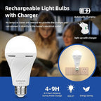 Rechargeable Emergency Light Bulbs, 4 Pack Battery Powered LED Light Bulb with 9W Daylight E27 6500K 1800mAh, Equivalent Self-Charging LED Light Bulbs for Home Power Outage Camping Hurricane Hiking