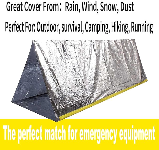 2 Person Mylar Emergency Shelter Tube Tent + Paracord • All-Weather Protection for Camping, Hiking, & Survival Kits Sliver