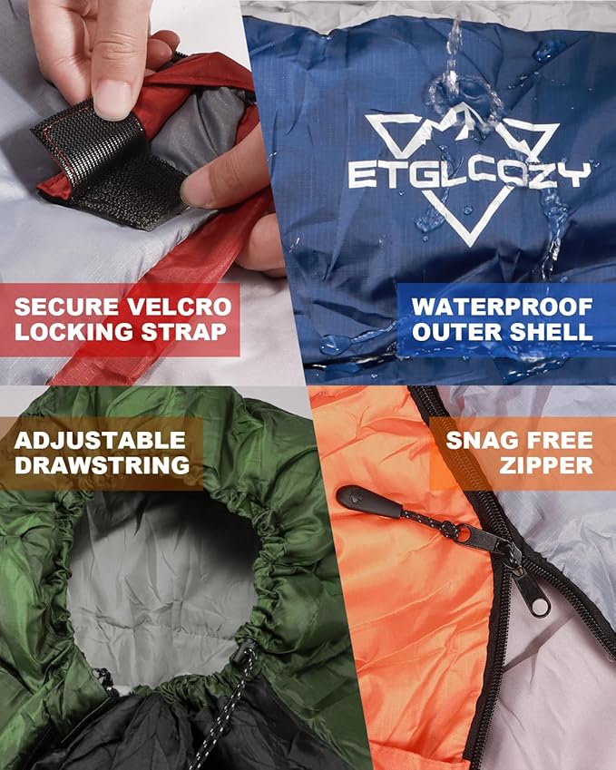 Single Sleeping Bag for Adults Kids 3-Season, Lightweight Waterproof Ripstop, Dual Zipper Bottom Vent, Compression Sack, Portable Camping Hiking Backpacking Gear