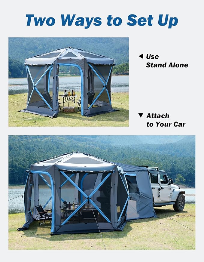 JOYTUTUS Dual-Use Pop up SUV Tents for Camping, 10x10.5 Ft Big Space 2 Rooms Car Tent, SUV Tailgate Tent for Family Camping, 5 Sides Canopy, Portable Carry Bag