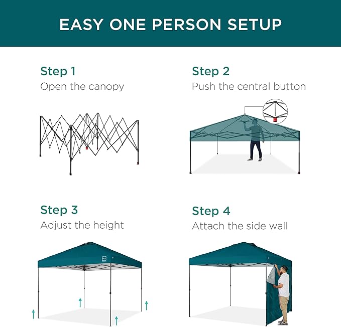 Best Choice Products 10x10ft Pop Up Canopy Tent with Sidewall, 1 Person 1 Minute Set Up, Carry Case, 4 Weight Bags - Cerulean