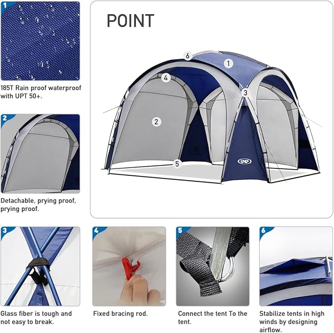 UNP Easy Beach Tent Pop Up Canopy UPF50+ Tent with Side Wall, Ground Pegs, and Stability Poles, Sun Shelter Rainproof, Waterproof for Camping Trips, Backyard Fun, Party Or Picnics