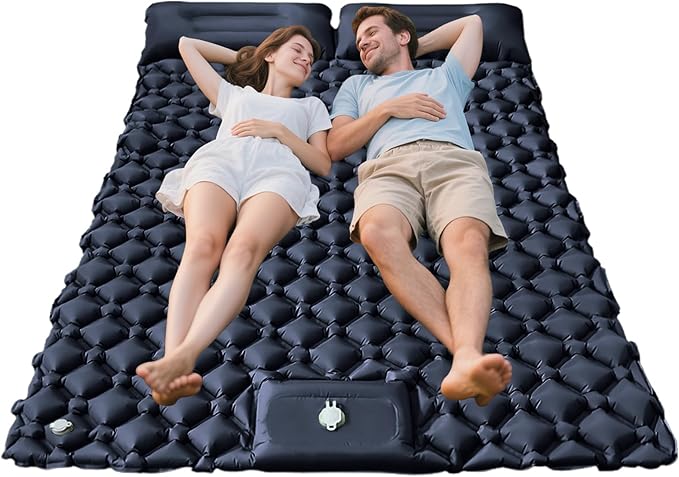 Inflatable Travel Mat with Built-in Pillow - Double Sleeping Pad, Compact Lightweight Gear for Camping Hiking Trekking Tent Backpacking Outdoor Adventures Rest Comfort Air Cushion