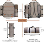 Sunflora Picnic Backpack for 4 Person with Blanket Picnic Basket Set for 2 with Insulated Cooler Wine Pouch for Family Couples (Brush Beige)