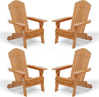 VINGLI Folding Adirondack Chairs Set of 4, Wood Adirondack Chair for Outdoor, Foldable Fire Pit Chairs for Patio, BBQ, Porch, Yard, Pool