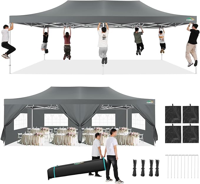COBIZI 13x26 Pop Up Canopy Heavy Duty Canopy with Removable Sidewalls Party Tent Outdoor Wedding Large Event Tent with Roller Bag for Garden Lawn Waterproof UPF 50+ Easy Up, Gray (Framework Upgraded)