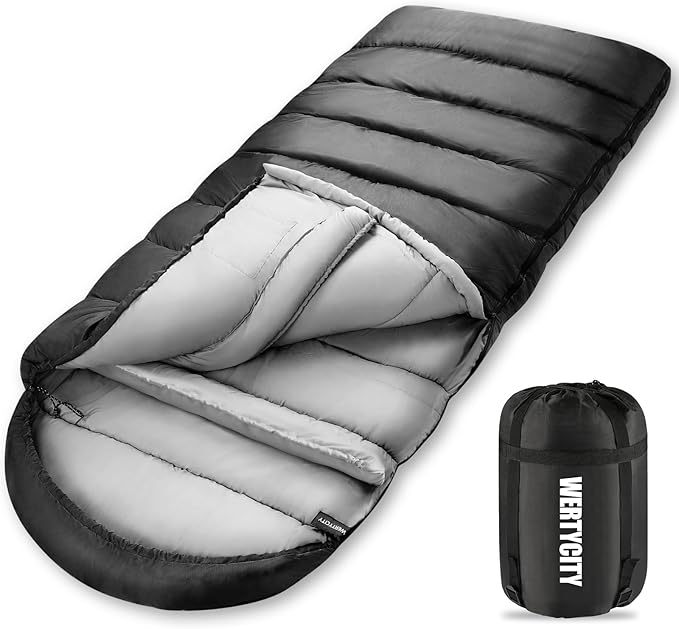 0 Degree Sleeping Bag for Adults, XXL Big and Tall 4 Season Cold Weather Winter Camping with Compression Sack