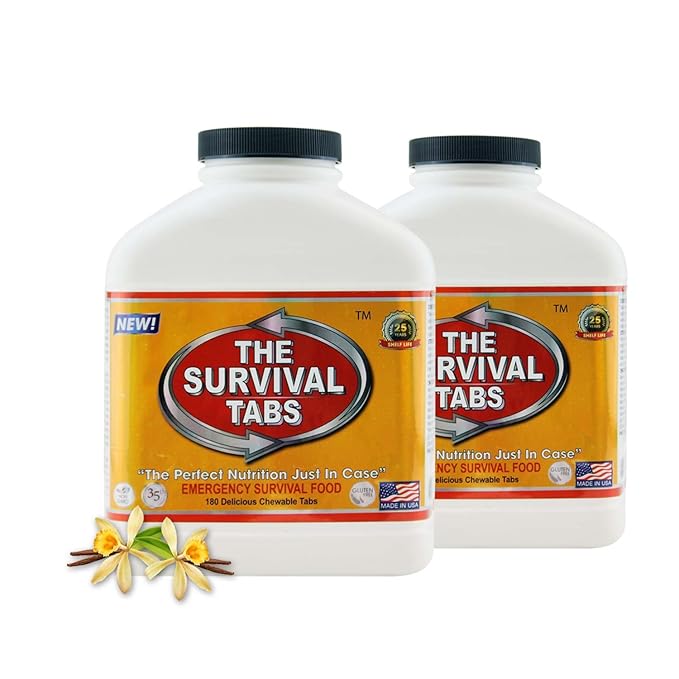 Survival Tabs 30 Day 360 Tabs Emergency Food Survival Food Meal Replacement MREs Gluten Free and Non-GMO 25 Years Shelf Life Long Term Food Storage - Vanilla Flavor
