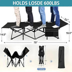 Folding Camping Cot for Adults - Heavy Duty Sleeping Cots with Carry Bag, Double Layer Oxford Portable Travel Camp Cots for Outdoor Camp Beach Home Office (Black Frame with Black Pad, 1PACK)