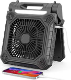 Solar Fan with LED Lantern - Battery Powered with Solar Panel, 90° Adjust, 3 Speed & Timer, 40Hrs Cooling, Rechargeable Battery Operated, Solar Powered for Camping Outdoor Fishing Travel RV Hurricane