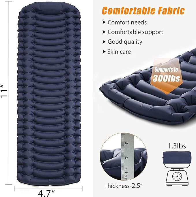 KAISHI Self Inflating Ultralight Sleeping Pad, Waterproof Air Camping Pad, Foot Press Air Sleeping Mat for Backpacking Camping Beach