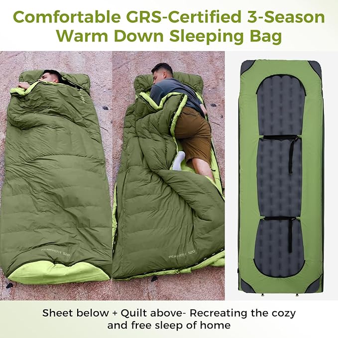 ATEPA Down Sleeping Bag for Adults, Recycled Ultralight 35°F 40°F 45°F 50°F 650FP / 700FP 3 Season Compact Sleeping Bags with Compression Sack for Backpacking Camping Hiking, Can Be Attached to Pad