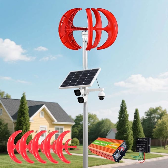 5-Blade Wind Tur-Bine Generator, 12V/24V Vertical Axis Wind Tur-Bine Kit, Solar & Wind Power Inverters, Compact & Silent for RV, Boat, Camping, Emergency Power Backup(AC:2000W,2000W12V)