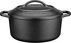 Pre-Seasoned Cast Iron Dutch Oven Pot with Lid Dual Handle, Sourdough Bread Baking Pots, Bread Oven, Camping, Grill, Induction, Electric, Round 5 Quart, Black