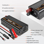 1000W Power Inverter, Inverter 12V to 110V with 2 AC Outlets, 2.1A USB Port, Car Power Inverter with Alligator Battery Clamp for Phone, Laptop on Camping, Road Trip