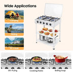5 Burner Propane Gas Stove Outdoor Kitchen Grill Outdoor Cooking Stove with Support Leg Stand and Wind Blocking Cover Propane Burners for Outdoor Cooking, RV Travel, Apartment (White)