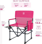 EVER ADVANCED Camping Directors' Chair with Side Table, Portable Folding with Compact Size, Breathable & Quick Dry Design Heavy Duty Lawn Chair with Pocket, 400lbs, Textilene Mesh, Pink
