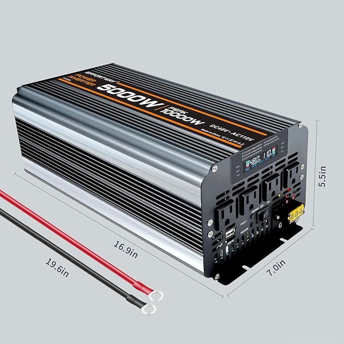 Power Inverter DC 48V to AC 110V/120V Converter with LCD Display, Wireless Controller, Cable Pair,AC outlets USB.RV Travel,Suitable for Camping,and Off-Grid Solar Systems (5000w -48v)