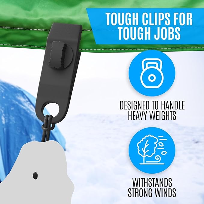 24 Pack - Tarp Clips Heavy Duty Lock Grip & Tarp Tie Downs Bungee Cords with Balls - Super Strong - Heavy Duty Clamps, Alligator Design - Secures Tarps, Tents, Awnings, Banners or Covers (24 Pack)