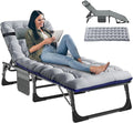 LILYPELLE Folding Outside Chaise Lounge Chair with Mattress, 5 Position Adjustable Patio Reclining Chairs Perfect for Outside, Sunbathing, Camping, Pool, Beach, Grey