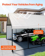 VEVOR 20x24 ft Heavy Duty Metal Carport, Outdoor Car Shelter with Removable PE Sidewalls, Steel Frame Garage for Car, Truck, Boat, Tractor, and Equipment Storage