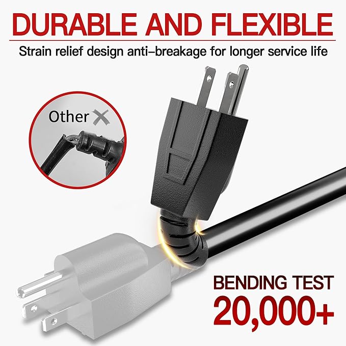 16/3 Short Extension Cord 8 Inch 10 Pack, Black Extension Cord Flexible & Durable, Indoor 3 Prong Power Cable, Suitable for Home and Office, 13 Amp 1625 Watt 125VAC 16AWG, ETL Listed