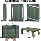 Small Folding Camping Table, Ultralight Portable Mini Beach Table with Carry Bag, Compact Low Side Picnic Tables Aluminum for Beach Camping, Green