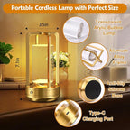 Rechargeable Table Lamp for Outdoor Indoor: Cordless Portable Table Lamps with 3 Color Stepless Dimmable - LED Metal Battery Operated Lantern - Small Table Lamp for Bedroom/Bar/Coffee Shop/Camping