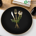 PARTY BARGAINS 13-Inch Charger Plates - 4 Pack, Organic Collection Black Gold Rim, Heavy-Duty Disposable Chargers for Elegant Dining - Ideal for Weddings and Formal Events