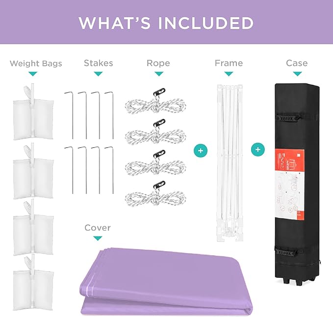 Best Choice Products 10x10ft Pop Up Canopy Tent, Outdoor Shade, 1 Person 1 Minute Set Up, Carry Case, 4 Weight Bags - Lilac/White