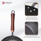 WANGYUANJI 10Inch Carbon Steel Skillet,Hand-Hammered Frying Pan with Removable Handle No Chemical Coating,Flat Bottom Pow Wok Pan for Electric,Induction,and Gas Stoves (Seasoning Required)