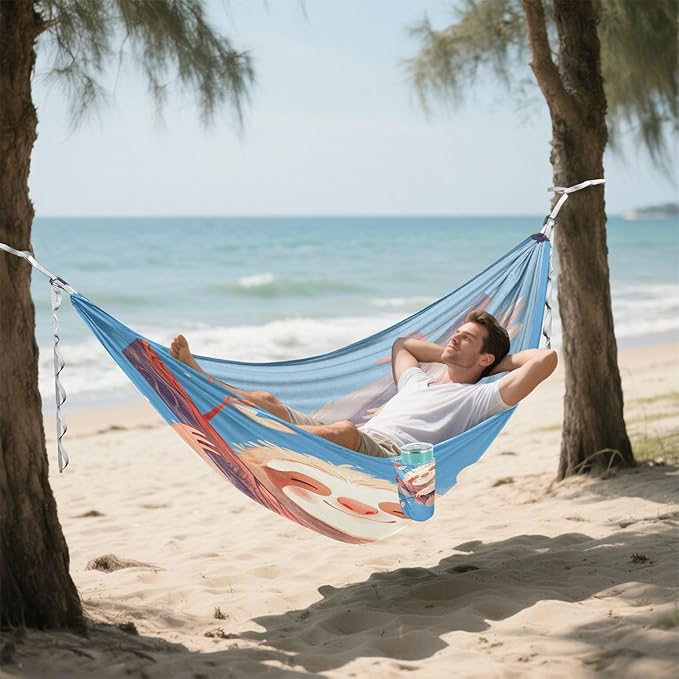 Aesthetic Sloth Blue Hammocks for Camping with Hanging Rope Fabric Hammock for Camping & Hiking Essential