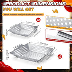 Mifoci 4 Pcs Vegetables Grill Baskets for Outdoor Grilling 14.17'' 9.65'' Extra Large Stainless Steel Vegetable Grill Basket with Handles for Veggies BBQ Accessories Camping Smokers Gifts, 2 Sizes