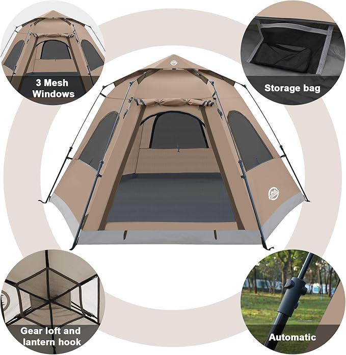 ADSMART Instant Tents for Camping 2/3/4/5 Person Tent Waterproof Easy Setup Sets Up Backpacking Tents with Carry Bag for Outdoor Hiking