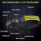 10Pack LED Headlamp Rechargeable with 3 Led Strip, 230° Wide Beam Head Lamp for Forehead, 6Mode Hard Hat Light for Adults, Flashlight for Work, Hiking, Running, Camping Essentials Gear
