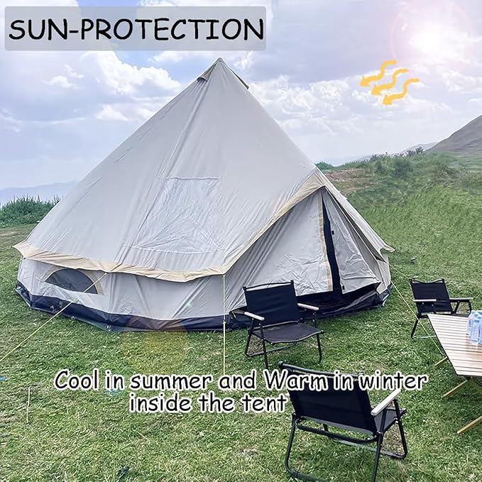 Bell Tent Set with Tent Tarp for 4 Season Camping, 300D Oxford Waterproof Yurt Tents with Porch and Top Stove Jack Living 4/6Person Family Tents