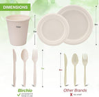 300 Piece (50 Sets) Biodegradable Paper Plates Set (EXTRA LONG UTENSILS), Disposable Dinnerware Set, Eco Friendly Compostable Plates & Utensil include Plates, Cups, Forks, Knives and Spoons