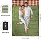 AGEMORE Cotton Flannel Double Sleeping Bag for Camping, Backpacking Or Hiking. Queen Size 2 Person Waterproof Sleeping Bag for Adults Or Teens. Lightweight with Compression Sack