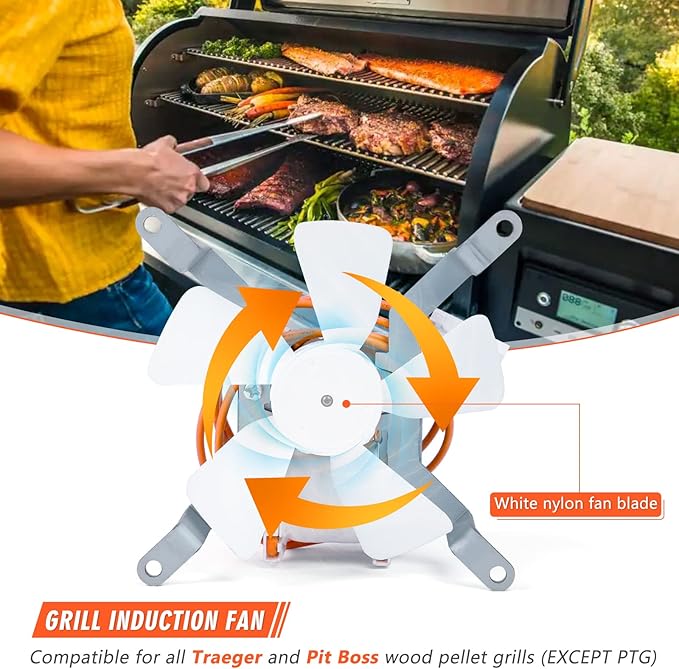 QuliMetal Induction Fan Replacement Part for Pit Boss, Traeger, Camp Chef, Z Grills and Sam's Club Pellet Grills – Durable Smoker Fan Motor Kit for Traeger KIT0019, Pit Boss Replacement Fan
