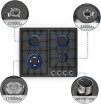 FVBADE 24inch 4 Burners Gas Cooktop Stainless Steel Built-in Gas Stove with NG/LPG Convertible Dual Fuel with Thermocouple Protection for Kitchen，Outdoor, Camping, RV