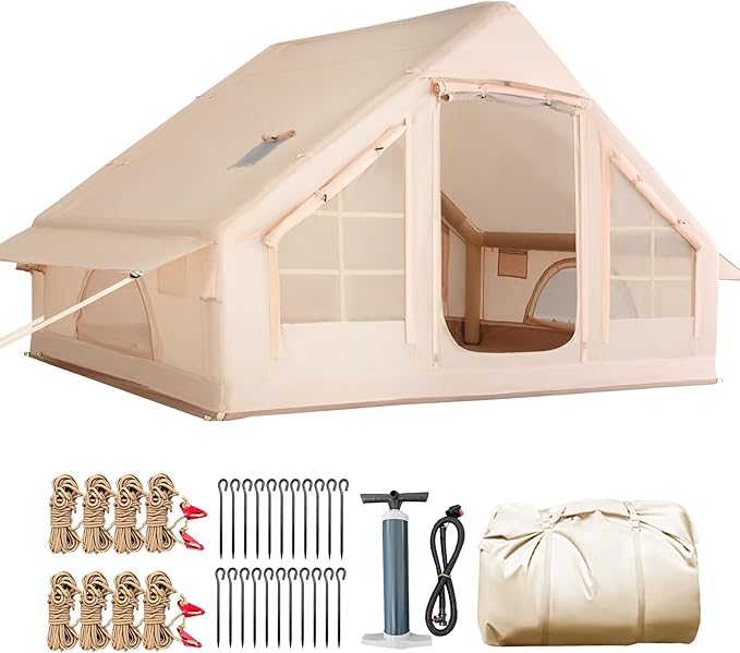 YOLENY 2-4 Person Inflatable Tents for Camping, Quick Setup in 2 Minutes with Hand Pump, 4-Season Waterproof Windproof Oxford Blow Up Tent